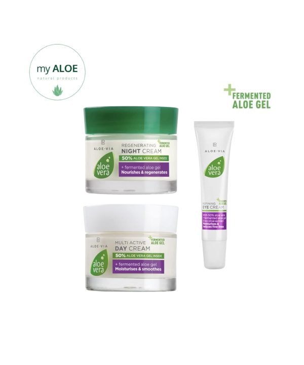 Aloe Vera Set pentru ingrijire fata_crema de zi crema de noapte si crema pentru ochi. Aloe vera bio